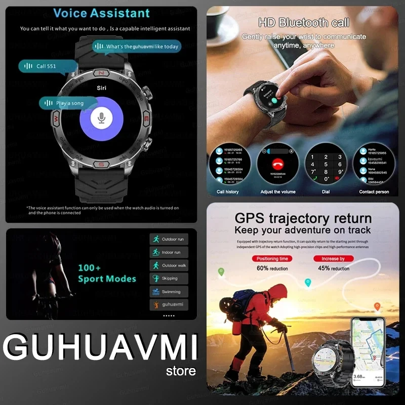 Montre Connectée d\'Extérieur pour Huawei, Xiaomi, Android, Bluetooth, Appel, dehors, Tracker, Pression Artérielle, Étanche IP68, 2024