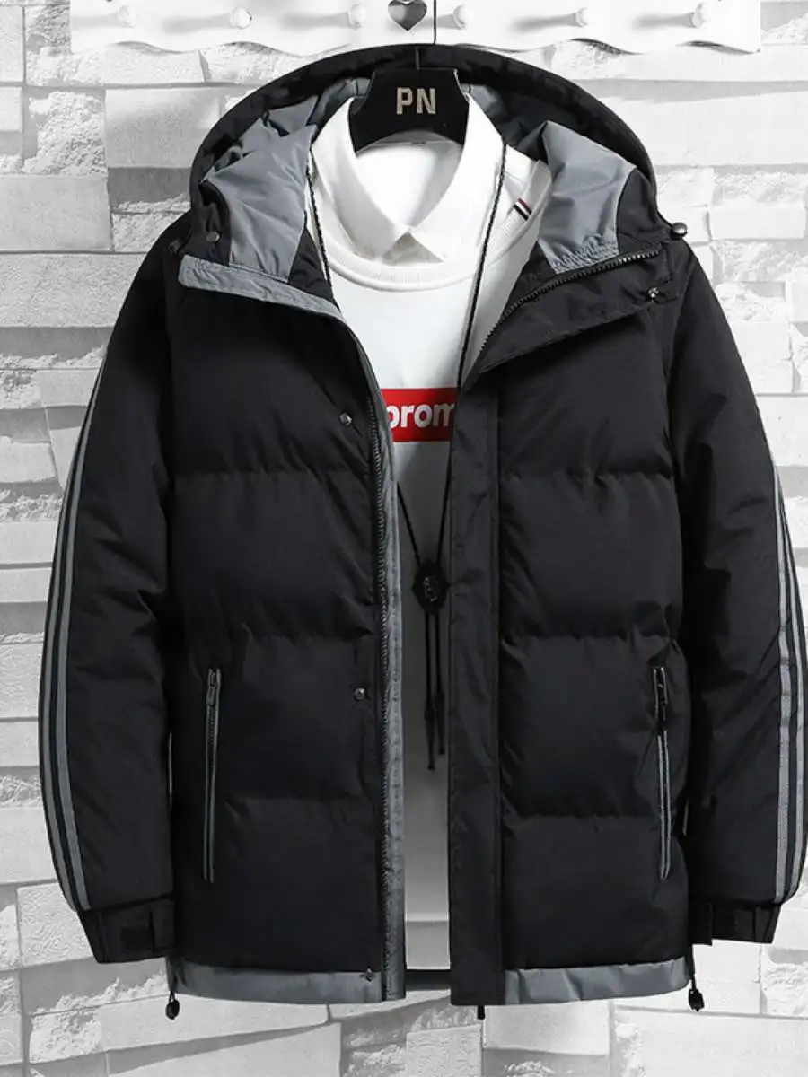 

Мужское хлопковое пальто Thiened Winter ort Sle с капюшоном и двумя полосками, искусственное хлопковое пальто из двух предметов, повседневная одежда, специальный широкий крой