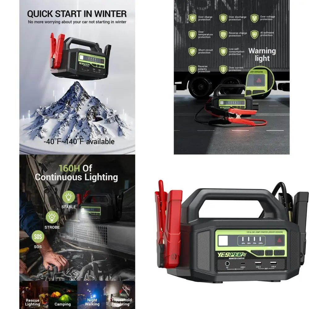 

Автомобильный стартер 12 В/24 В, 6000 А, пиковая мощность 5,1 фунта, портативный аккумулятор для стартера, быстрая зарядка с адаптером переменного тока, аккумулятор 36400 мАч Bo