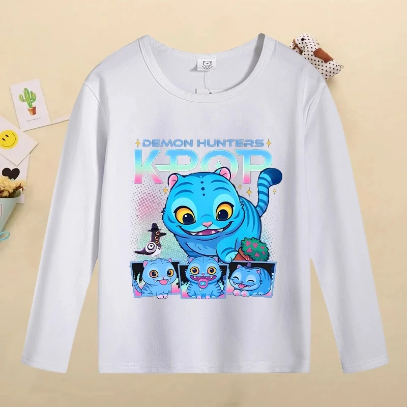 2025 Nuovo K Pop Demon Hunters T-shirt a maniche lunghe per bambini Carino nsil, cartoni animati stampati Top Ragazzi Ragazze T-shirt casual Autunno Childre