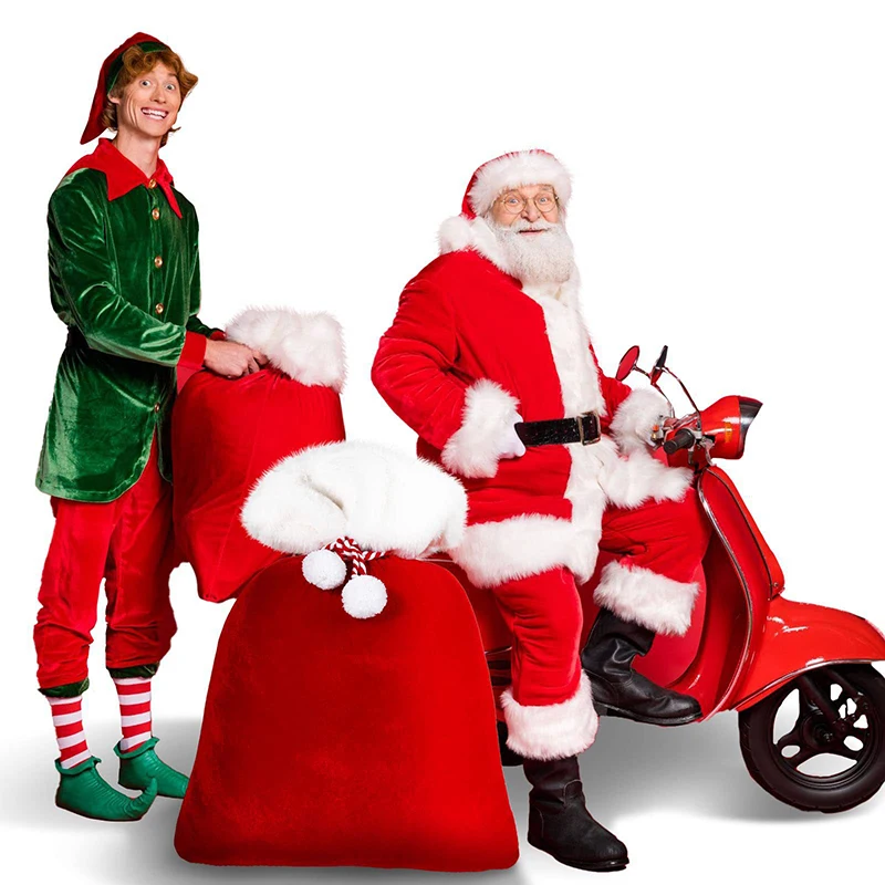 Coulisse con cordoncino per sacco di Babbo Natale in peluche con pompon per bambini Borsa regalo di Natale di lusso Buon Natale