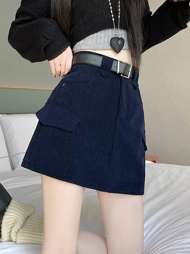 

High Waist A-Line Skirt Women's Utili Sle Multi-ket Slimming Bodycon ort Skirt for Autumn Winter Faion