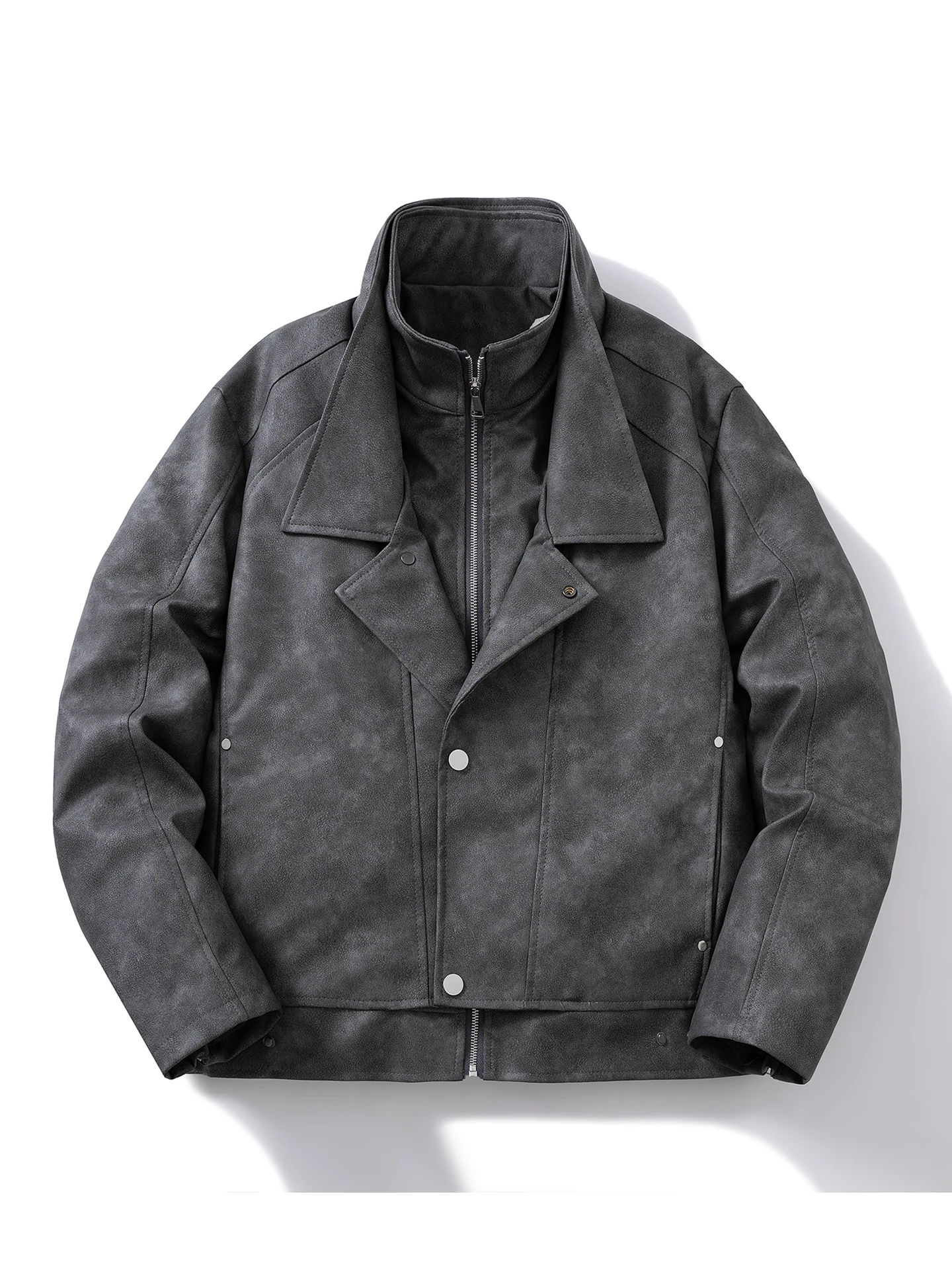 

Крутая мужская байкерская куртка с двухслойным воротником, замшевая ткань, осень-зима, модная брендовая повседневная уличная одежда, молния из полиэфирного волокна...