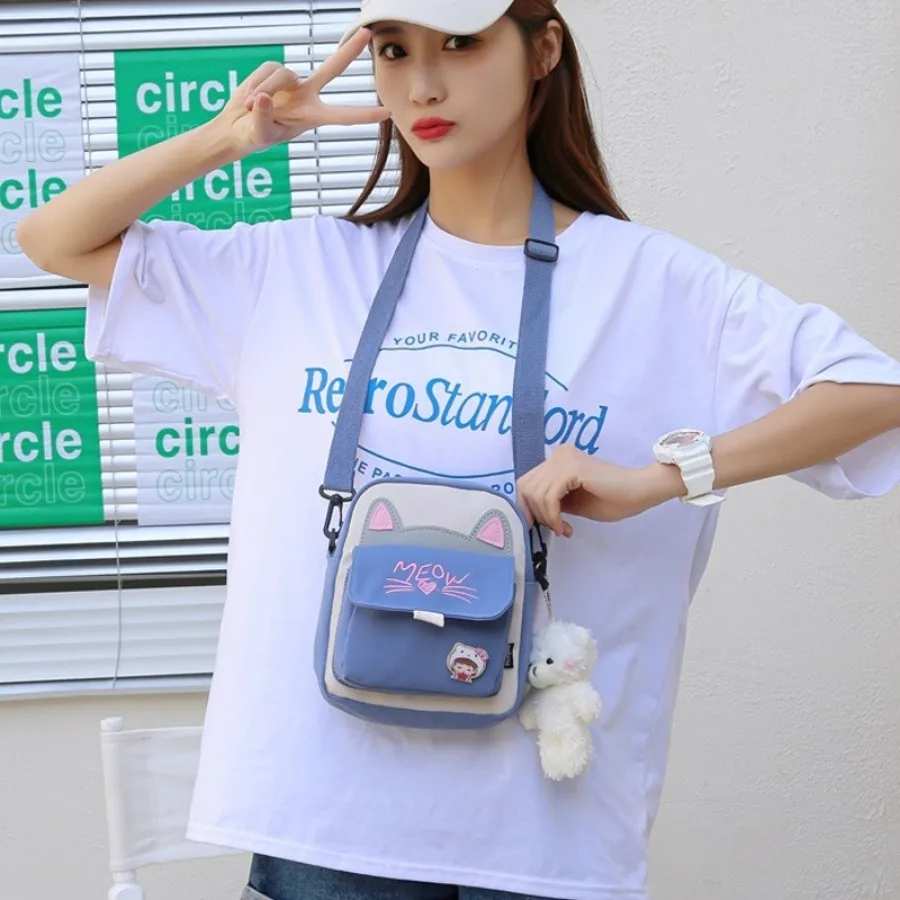 

Корейская версия милой кошки, подростковая текстурная сумка через плечо, маленькая свежая мягкая студенческая сумка для мобильных телефонов для девочек