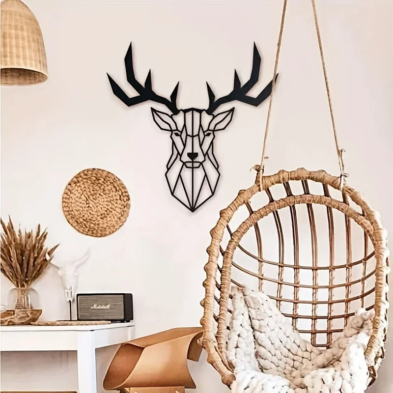 HelloYoung Deer Pattern Black Metal Wall Hanging Crafts, Gift For Wildlife Lovers, Office Living Room Wall Art Wall decor