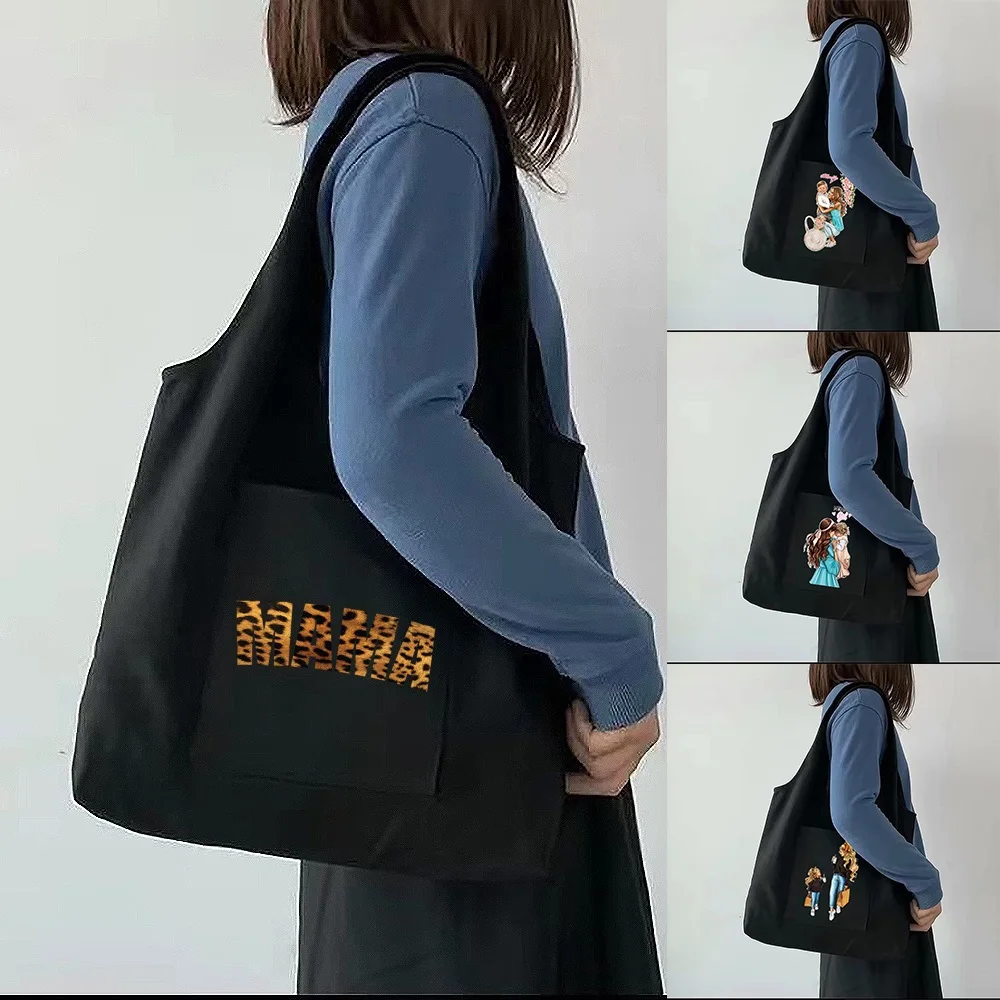 Fashion Canvas Bag Ladies Printed Side Pockets Foldable Storage Bag Travel Large-capacity Portable Messenger Shoulder Bags