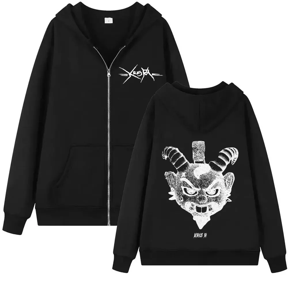 Rapper Kris R Music Album Tour Print Zip Up Hoodie Tops Men Women Retro Hip Hop Pop Music Coats Hoodies Loose Zipper Sweatshirts