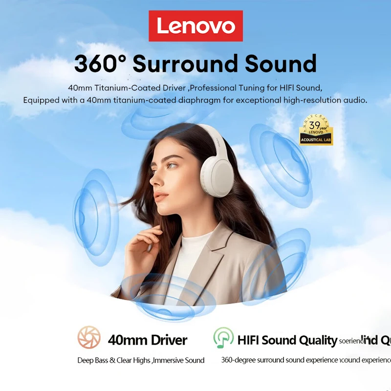 Oryginalne słuchawki bezprzewodowe Lenovo th30 słuchawki Bluetooth 5.0 składany zestaw słuchawkowy sportowe słuchawki Fone słuchawki douszne Bluetooth