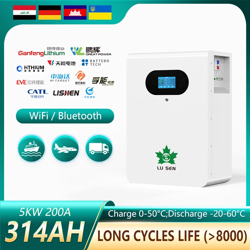 

5kw 10kw Solar Wall-Mounted System 51.2v BMS Protection 100AH 150AH 200AH 300AH 400AH LiFePO4 Lithium Ion Battery Home Energy