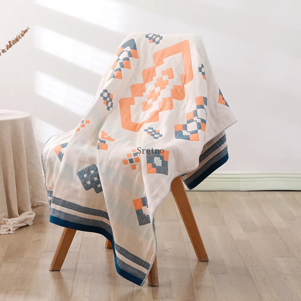 SRETNO Four Layer Gauze Pure Cotton Bath Towel Soft and Comfortable Bohemian 70x140cm Beach Towel Stitch Throw Blankets mantas