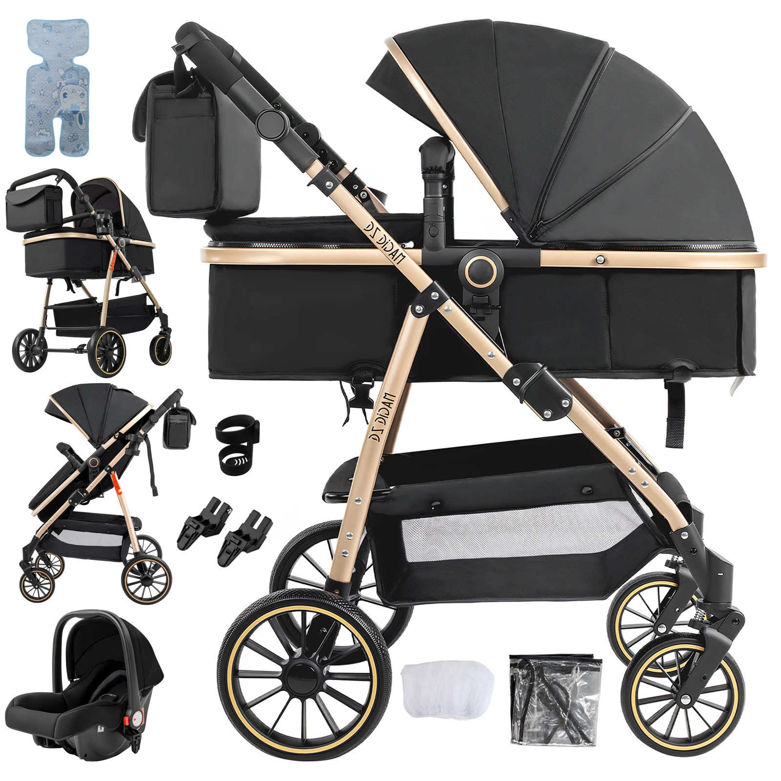 Kinderwagen Lichte kinderwagen Kinderwagen 3-in-1 Opvouwbare kinderwagen Hoge kwaliteit kinderwagens Liggen Platte kinderwagen verstelbare stoel