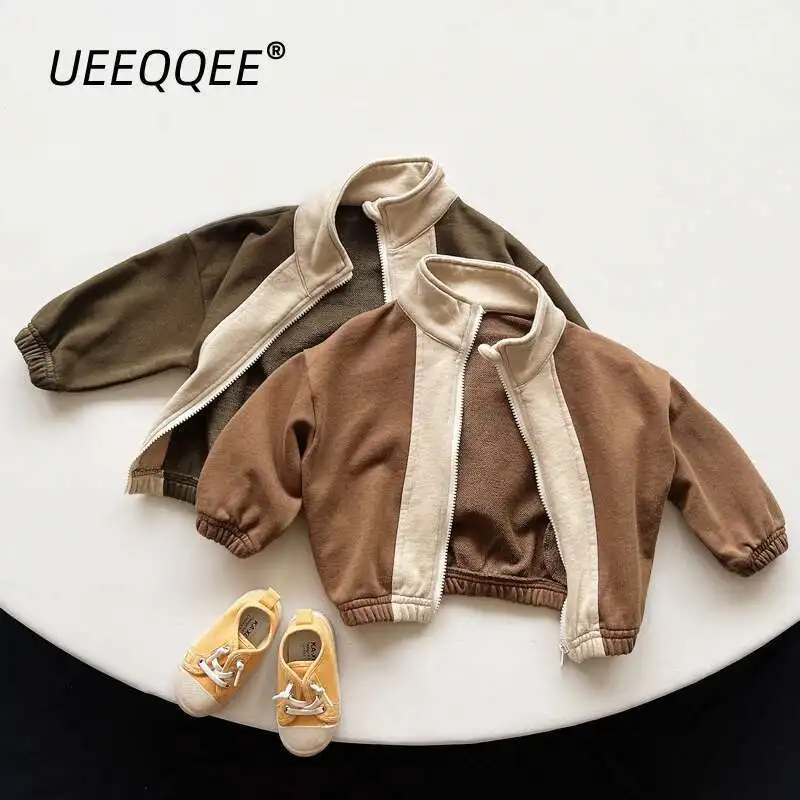 

Spring Autumn Children Jackets 1-8Y Boys Cotton Patchwork Zipper Casual Coats Korean Toddler Outerwear Kids Clothing 2024 New