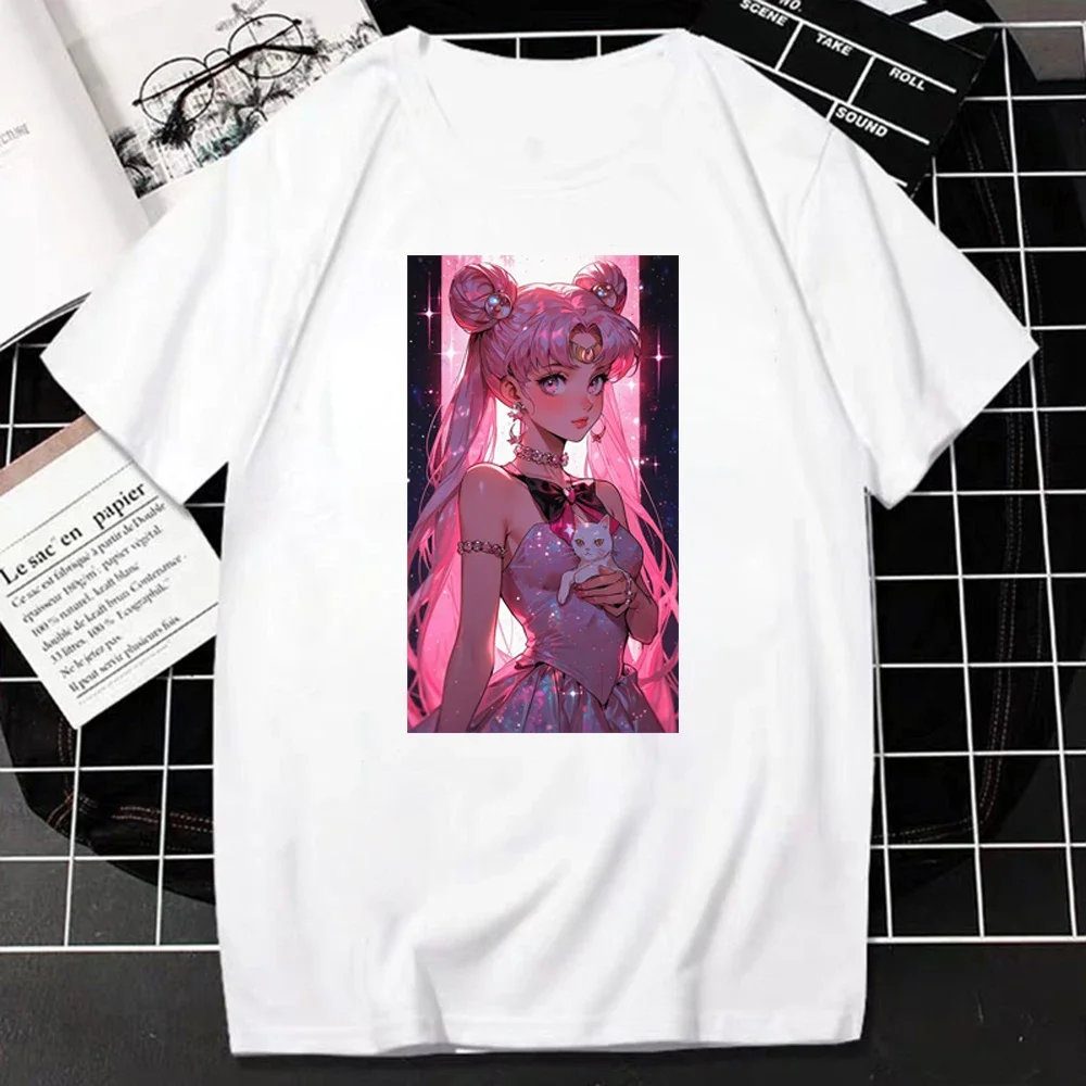 2024 New Sailor Moon Anime Printed Tshirt Summer Fashion Casual Cute Fans Gift Tops  Hipster Clothes Streetwear Tee