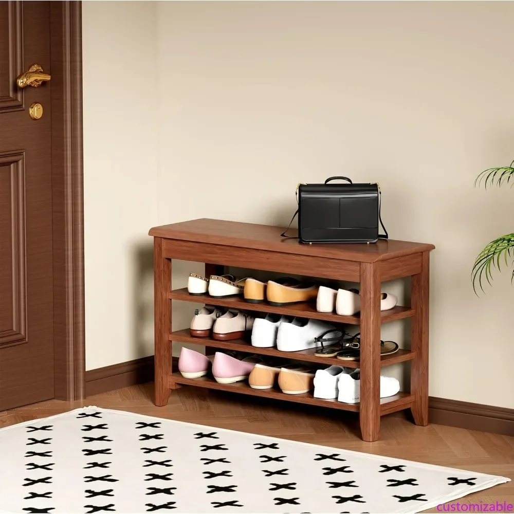 

Скамья для хранения обуви в стиле фермерского дома из массива каучукового дерева с откидным скрытым отделением