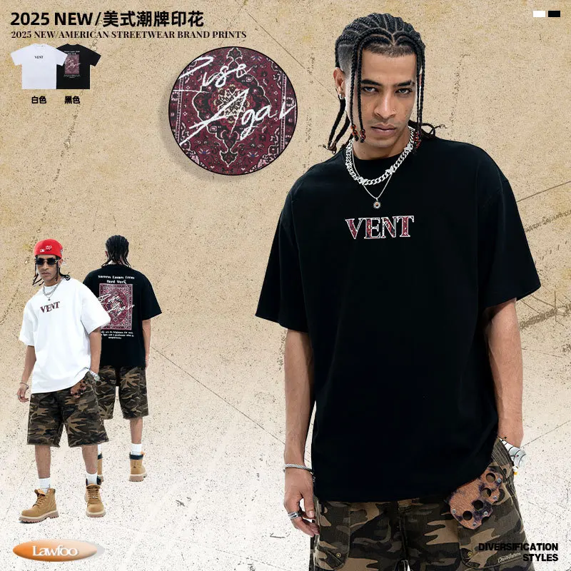 

Оригинальная американская уличная хип-хоп футболка для мужчин, модный бренд, с небольшим вырезом, из чистого хлопка, с коротким рукавом, летняя новинка