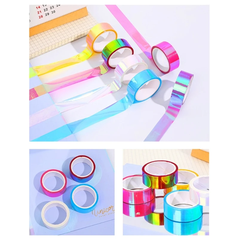 6Pcs Rainbow Colored Masking Tape Decorative Craft Waterproof Adhesive Iridescents DIY Tapes for Art DIY Office Supplies