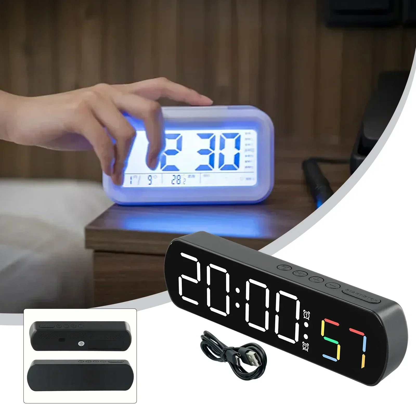 

Digital Clock AAA Batteries Temperature High-definition LED Display Display Format Conversion White Clock With Blue Light