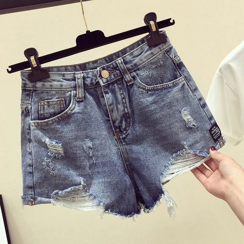 Women's Shorts Denim Mini Ripped Blue Short Pants for Woman To Wear Baggy Jeans Loose Clothes Classic Design Elasticty Aesthetic