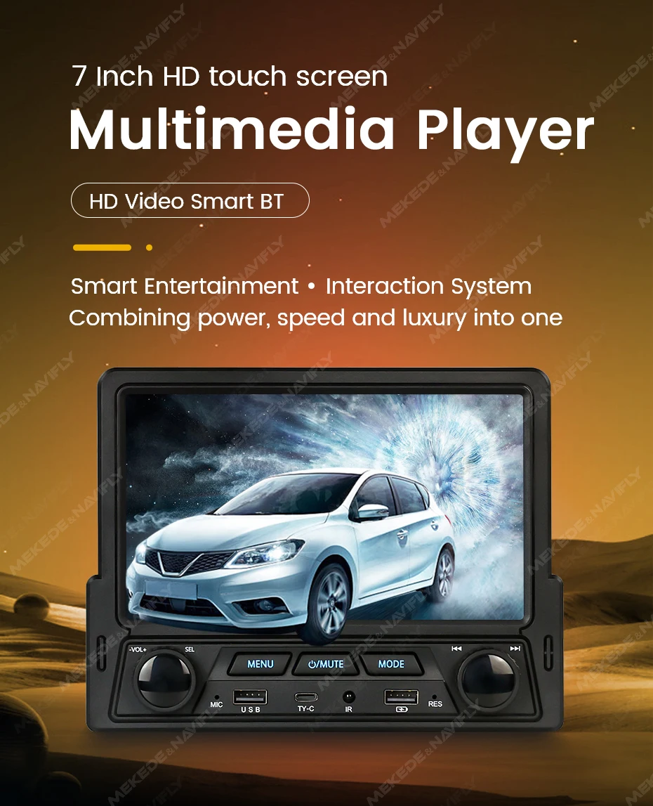 MEKEDE لشاشة اللمس العالمية 7 بوصة عالية الدقة مشغل وسائط متعددة HD فيديو ذكي BT عجلة القيادة التحكم راديو FM TDA7388