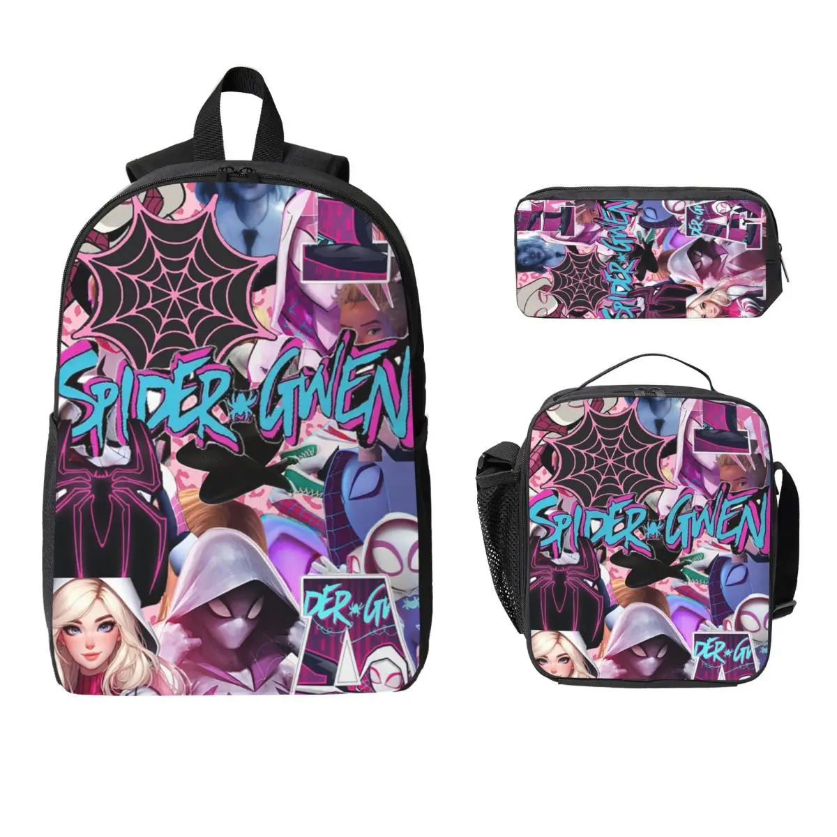

Ghost Spider Gwen Backpack Student Boys Girls BookBag School Bag Laptop Shoulder Bags 3ps Insulated Lunch Bag Pencil Case