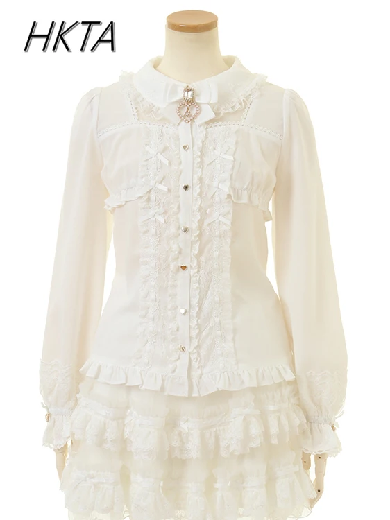 Camicia Liz in stile giapponese Donna Ragazza Lolita Camicetta 2025 Estate Nuovo amore Ciondolo Fiocco in pizzo Miniera Camicie a maniche lunghe Top bianco Mujer