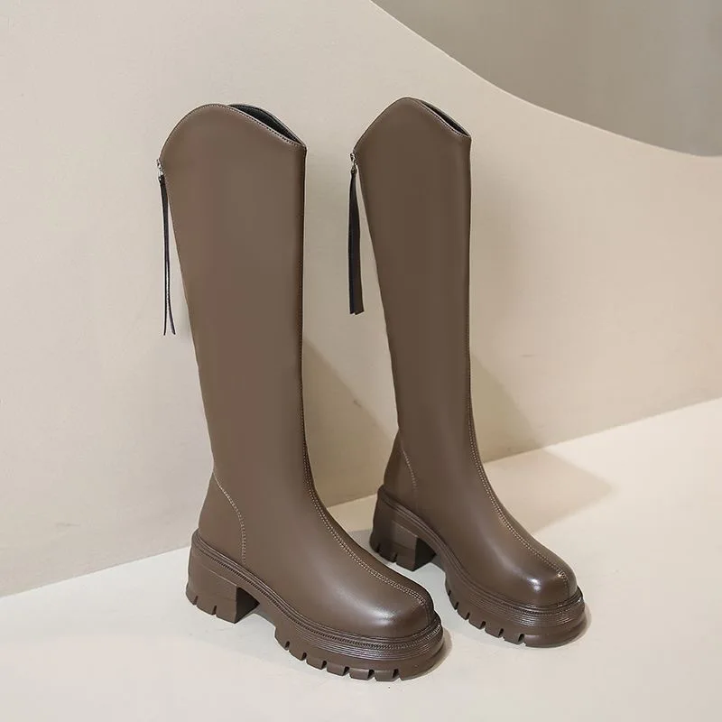 Long Tube Boots For Women 2025 Winter New Height Increasing Knight Boots Thick Heel Retro Long Boots For Women Versatile Women'S image 6