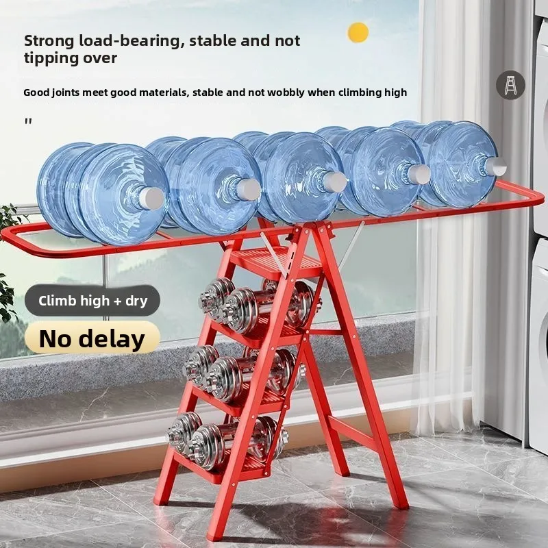 Household Folding Clothes Hanger Dual-use Indoor Drying and Storage Rack Multifunctional Telescopic Staircase Thickened Ladder
