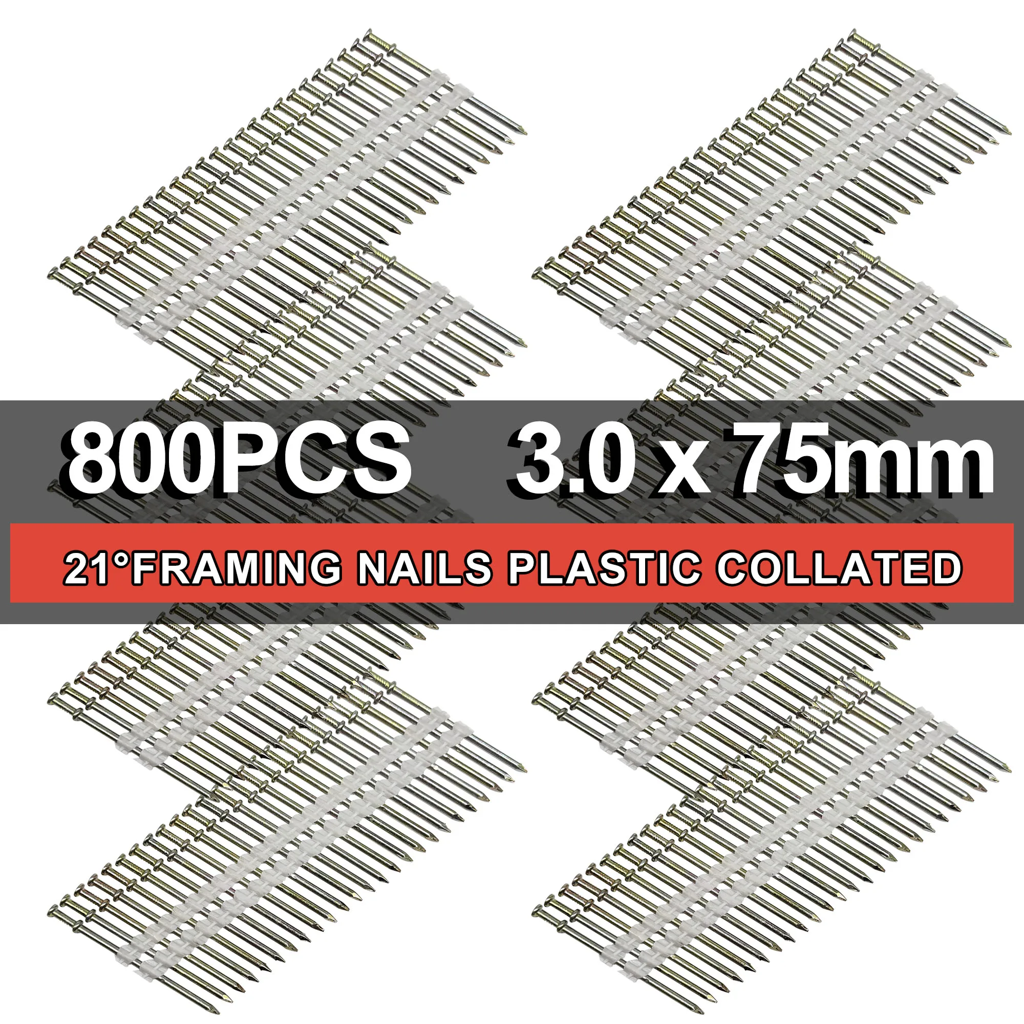 

200PCS 21 Degree Duplex Head Framing Nails Plastic Collated for Wood Construction with Smooth Barbed Ring Spiral Shank Designs