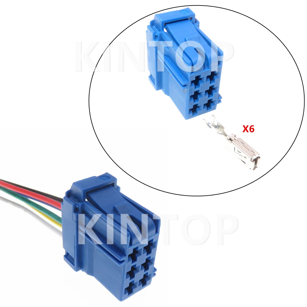 1 Juego de 6 pines para coche, conector azul, Terminal de cableado automático, toma sin sellado con cables 1-965641-1 8-968970-1