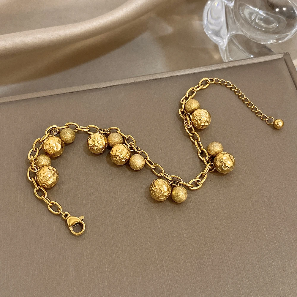 Greatera Golden Ball Edelstahl-Armband, einzigartige beliebte Persönlichkeit, Interesse, Kette, Karabinerverschlüsse, Design, Damen-Armreif