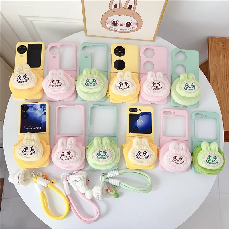 

Cute Cartoon Plush wallet purse Phone Case For Motorola moto razr 50 Ultra 50ultra Folding flip Cover Toy pendant Capa