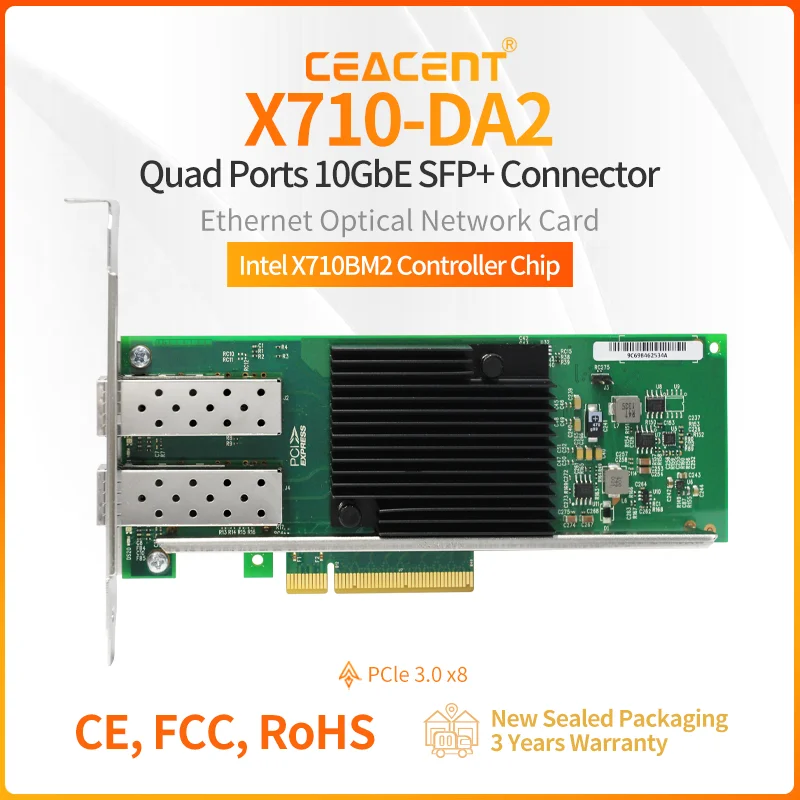 

X710-DA2 Intel X710-BM2 Chipset 10Gb/s NIC Dual Port SFP+ PCIe 3.0 x8 Server Network Adapter 3 Years Warranty