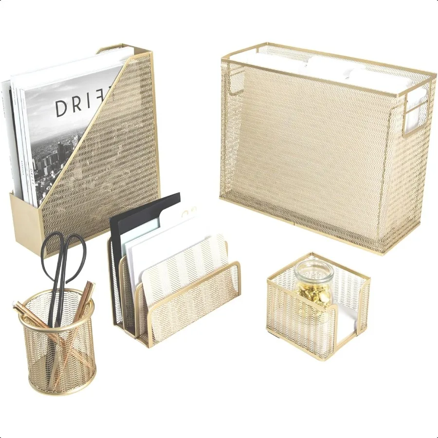 

Desk Accories Gold 5 Piece Desk Accories Set for Office Organization Gold with Hanging File Holder Gold Desk Accories for Women