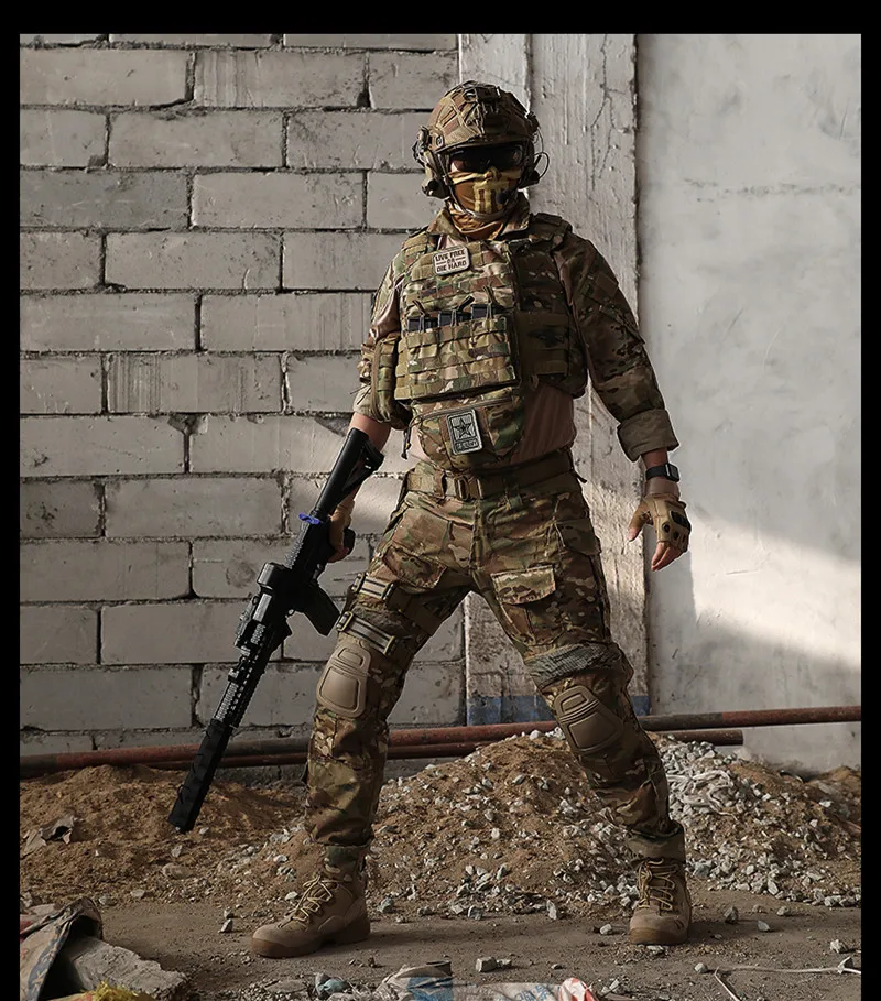 Multicam Hosen + Knieschützer Männer Taktische Kampf Cargo Camo Hosen Training Jagd Kleidung Schnell Trocknend Atmungsaktive Sport Hosen – Detail 2