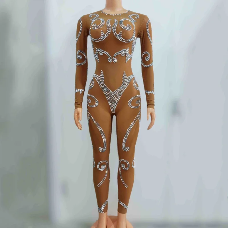 Sexy Perspektive Mesh Overall Frauen Gogo Dance Kostüm Strass Bar Nachtclub Ds Dj Rave Tragen Pole Dance Outfit XS7430