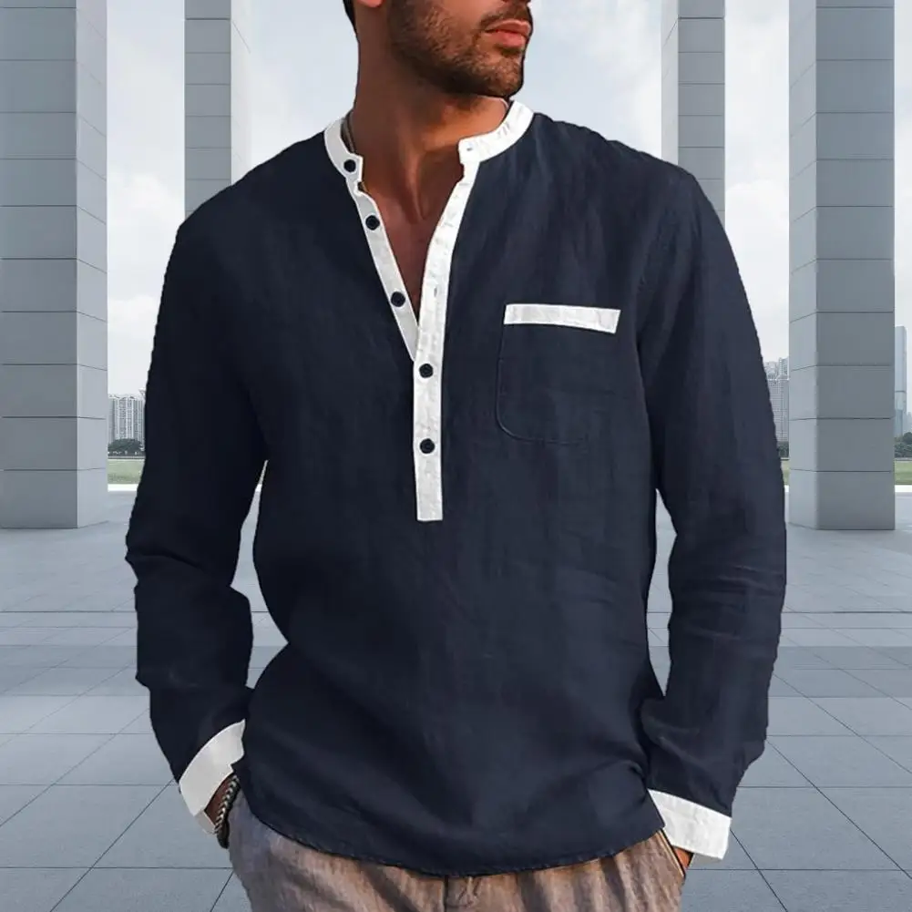 الرجال الخريف الربيع قميص اللون مطابقة الخامس طوق سليم صالح البلوز كم طويل عادية لينة منتصف طول تخفيف اليومية تي شيرت