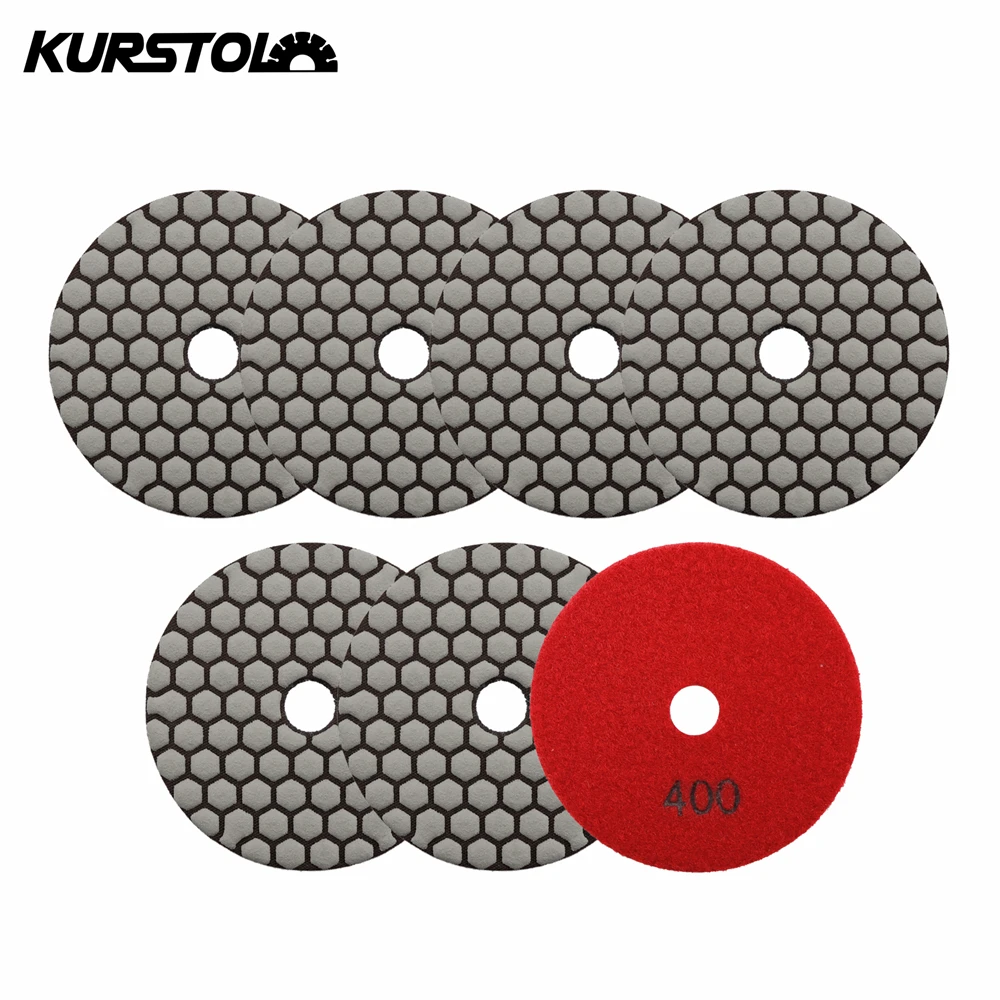 KURSTOL 7pcs 100mm #400 Diamond Dry Polishing Pads Granite Marble Artifical Stone 4inch Resin Bond Diamond Sander Sanding Discs