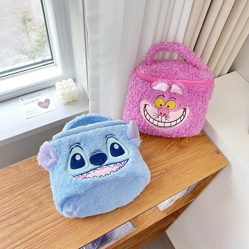 Schattige Anime Cosmetische Tas Mooie Stitch Cheshire Cat Japanse Stijl Pluche Tas Voor Meisje Hoge Capaciteit Cartoon Cosmetica Opbergtas