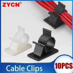 10pcs Cable Organizer Clips Adjustable Ties Mounts 3M Self-Adhesive Wire Clamp Holder Cord Management For Car Charging Winder