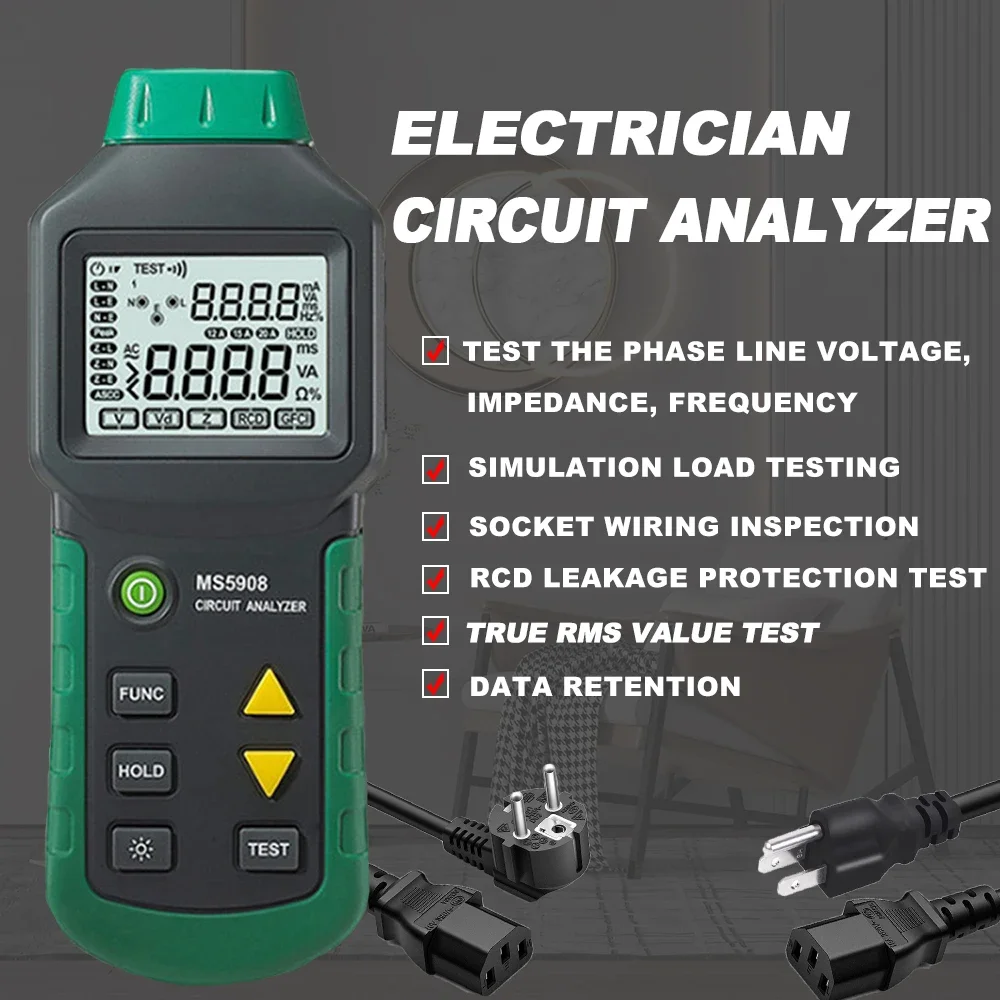 Socket Tester MS5908A/MS5908C AC100-240V LCD Circuit Breaker Analyzer RCD Tester With Voltage GFCI Meter MASTECH