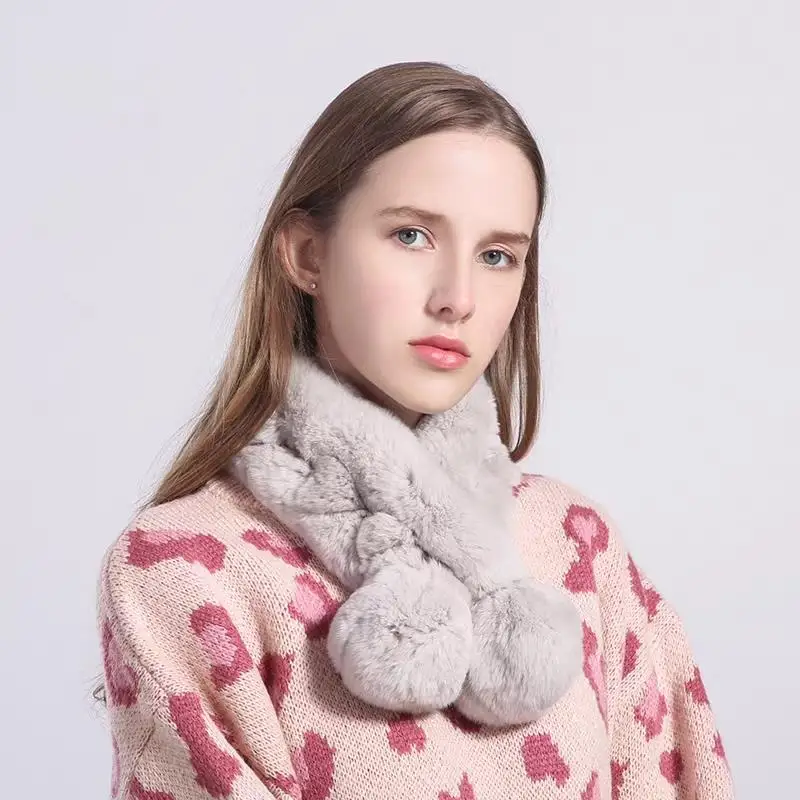 

Winter Women Imitation Otter Rabbit Fur Scarf Women Warm Real Rex Rabbit Fur Mufflers Russian Lady Casual Carves