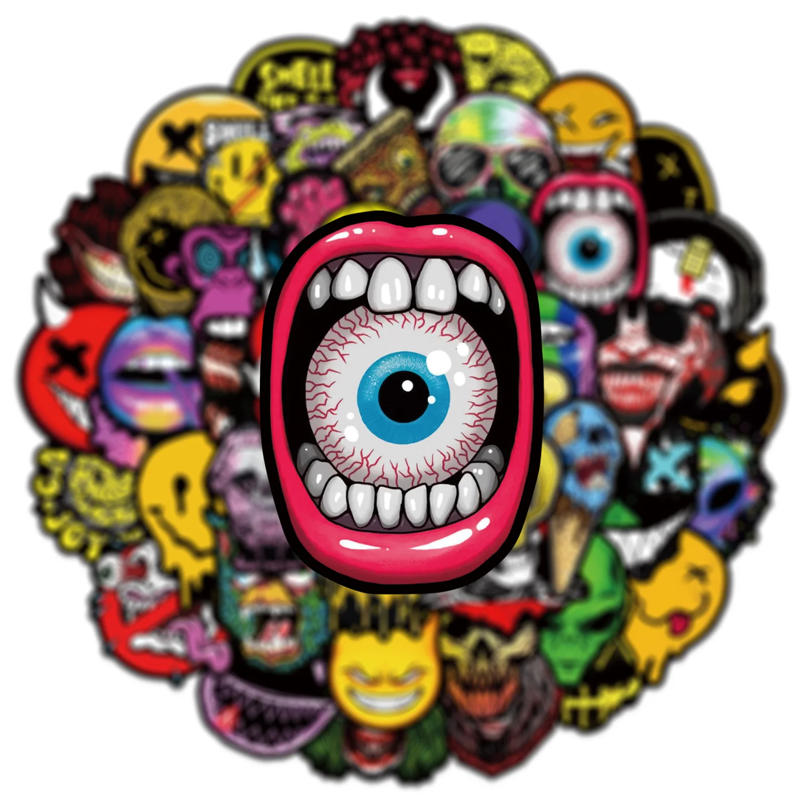 50PCS Halloween Horror Ghost Face Graffiti Stickers DIY Scooter Trolley Box Car Motorcycle Helmet Waterproof Sticker Toy