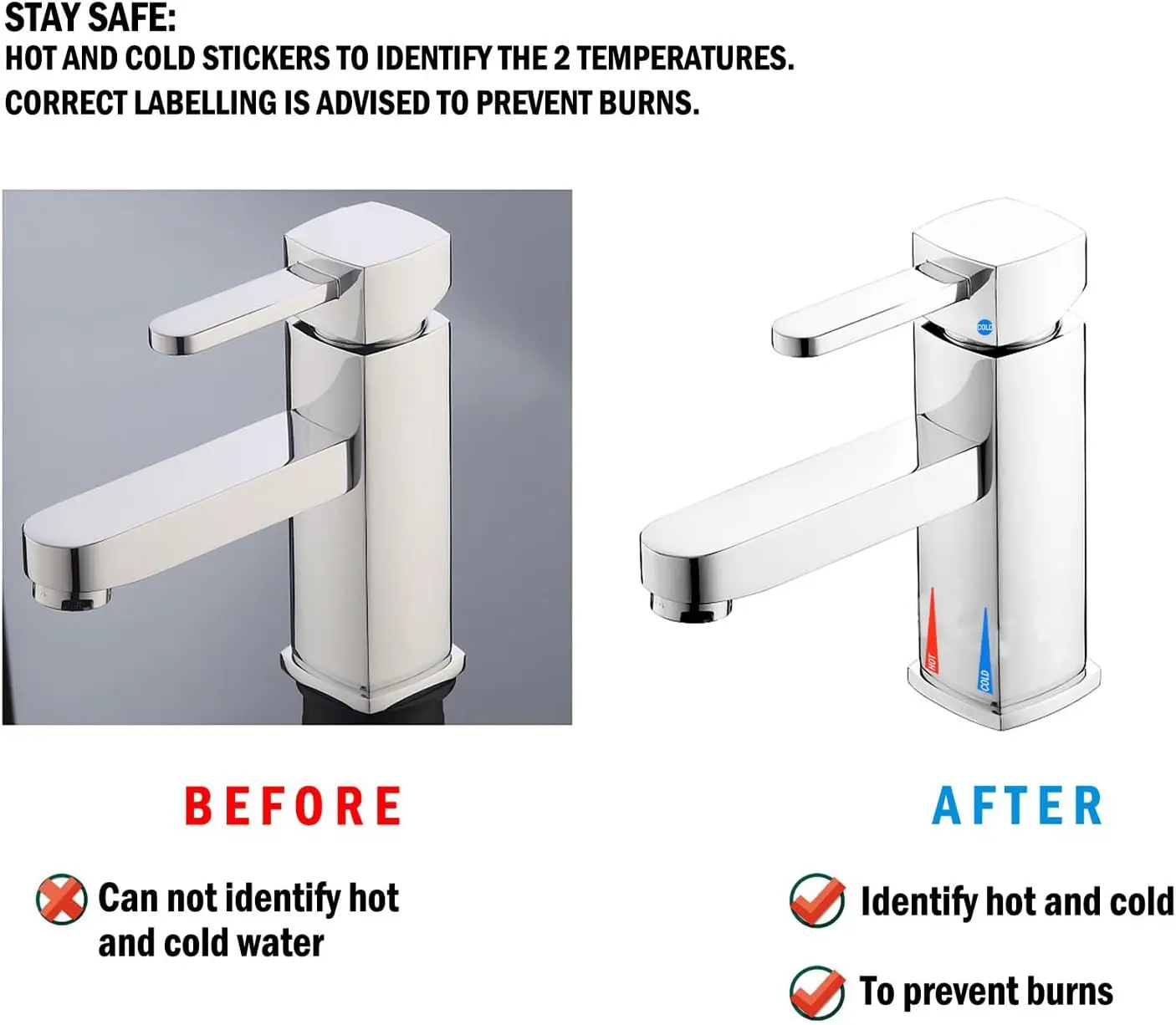 Epoxy stiker indikator keran air panas dan dingin, stik sendiri 10 label panas & 10 label dingin untuk Pancuran keran kamar mandi dapur