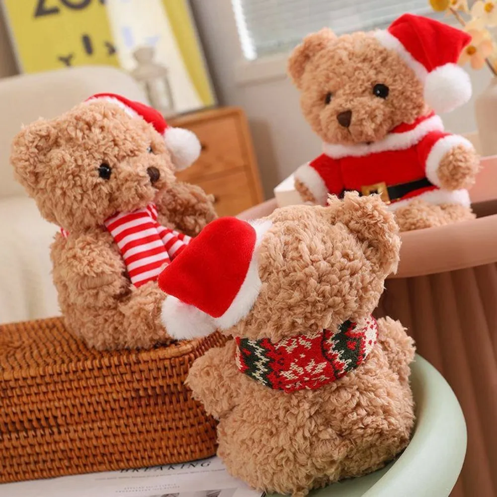 

Hat Christmas Bear Plush Toy Soft Dress Up Scarf Bear Kawaii Plush Toys Fluffy Cartoon Bear Stuffed Doll