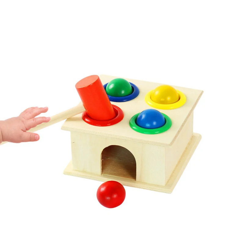 Children's Knocking Wooden Square Small Hammer Box Baby Wooden Early Education Puzzle Knocking Ball Percussion Toys