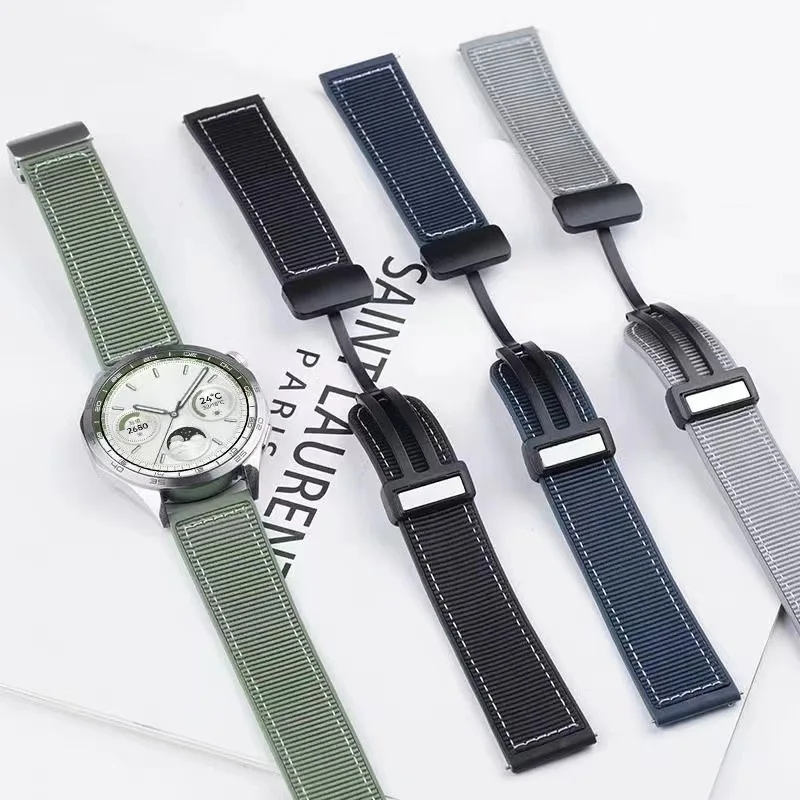 22mm Magnetic Silicone+Woven Strap for Huawei Watch GT5 GT4 46mm Band Watchband Nylon Sports Bracelet For Huawei GT 5 46 Correa
