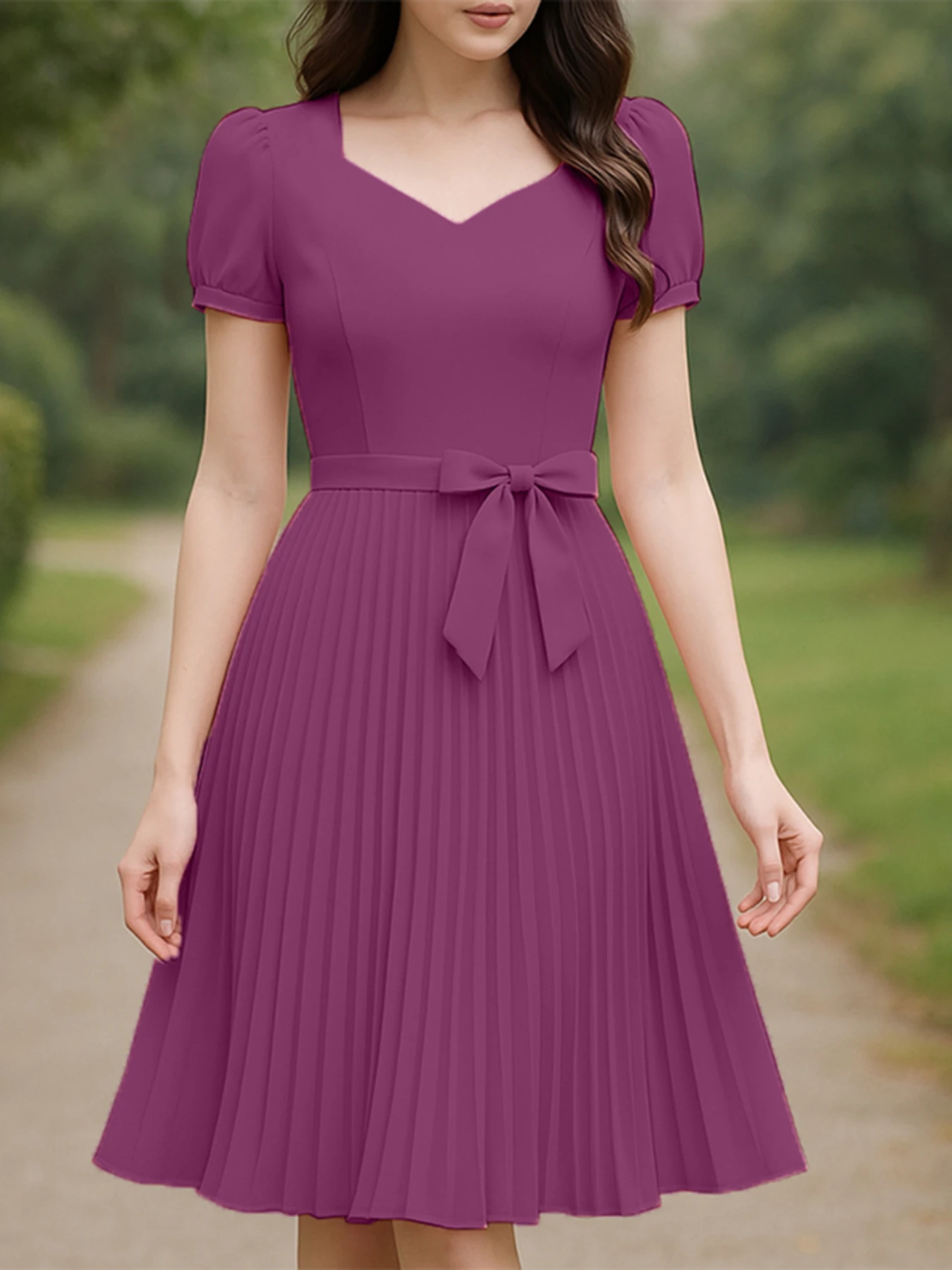 Elegantes Sommerkleid 2026 ZANZEA Damen Quadratischer Ausschnitt Party Arbeitskleid Mode Kurze Puffärmel Plissierter Saum Vestidos Robe Femme