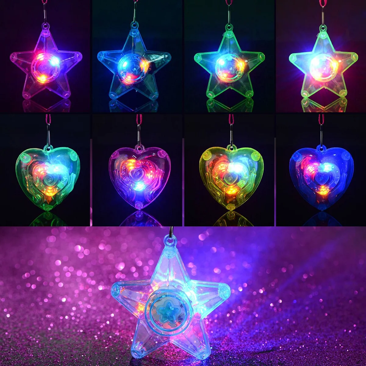 

8 PCS LED Necklace Miss Decor Party Crystals Glowing Pendant Toys Shining Pendants Star&Heart