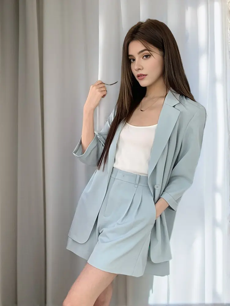 2 Piece Set Blazer For Women New 2024 Spring Summer Korean Fashion Design Casual Shorts Sets Outfits Loose Outwears Hot Sale