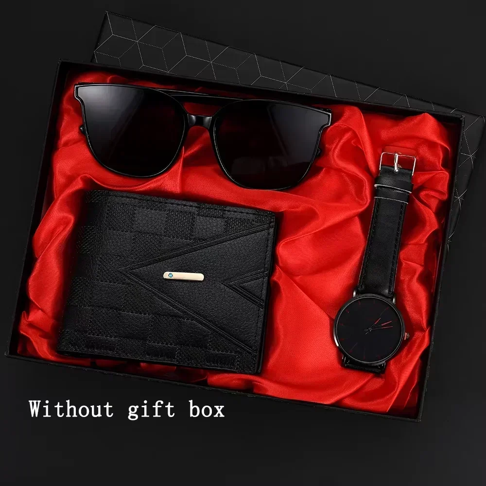 AAABCCross border Hot Selling 3pcs Fake Three Eyes Men's Business Personalized Calendar Steel Belt Watch Sunglasses Wallet Set